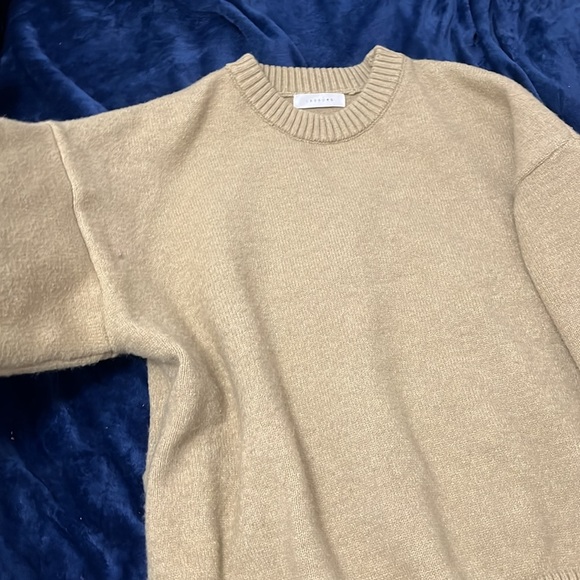 LASSONG Korea Loose Fit Oversized Sweater Wool Beige Sweater - Picture 3 of 5